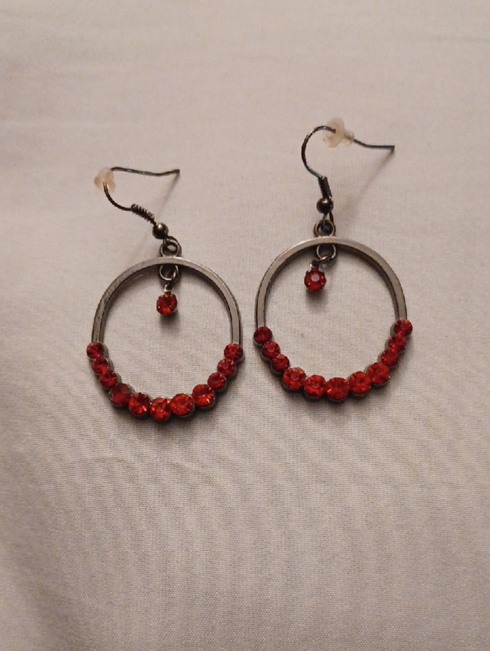 4/$30 Red Crystal Hoop Drop Earrings